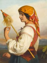 Friedrich von Amerling İplik Eğiren İtalyan Kız Kanvas Tablo