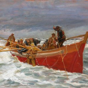 Michael Peter Ancher Kırmızı Kurtarma Sandalı Yola Çıkarken Kanvas Tablo