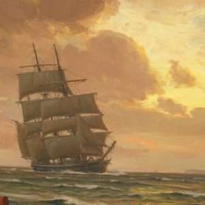 Vilhem Karl Ferdinand Arnesen Kıyıda Üç Direkli Gemi Kanvas Tablo