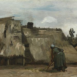 Vincent van Gogh Kulübesinin Önünü Kazan Köylü Kadın Kanvas Tablo