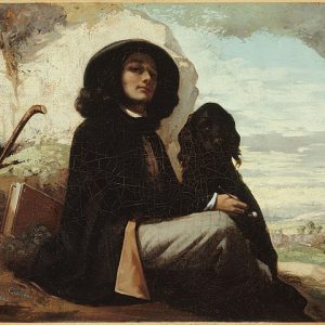 Gustave Courbet Siyah Köpek ile Kendi Portresi Kanvas Tablo