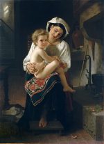 William Adolphe Bouguereau Çocuğuna Bakan Genç Anne Kanvas Tablo