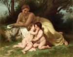 William Adolphe Bouguereau Çocuklar Kucaklaşıyor Genç Kadın Düşünüyor Kanvas Tablo
