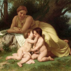 William Adolphe Bouguereau Çocuklar Kucaklaşıyor Genç Kadın Düşünüyor Kanvas Tablo