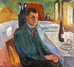 Edvard Munch Bir Şişe Şarapla Otoportre Kanvas Tablo