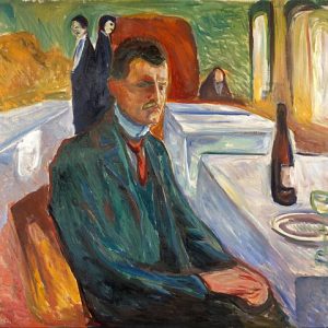 Edvard Munch Bir Şişe Şarapla Otoportre Kanvas Tablo