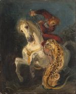 Eugène Delacroix Jaguar Tarafından Saldırıya Uğrayan Binici Kanvas Tablo