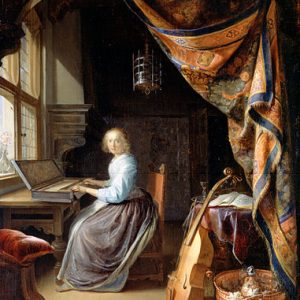 Gerrit Dou Klavsen Çalan Bir Kadın Kanvas Tablo