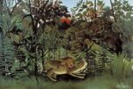 Henri Rousseau Aç Aslan Bir Antilopa Saldırıyor Kanvas Tablo