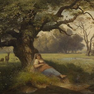 Ernst Ferdinand Oehme Uyuyan Bir Kızla Manzara Kanvas Tablo